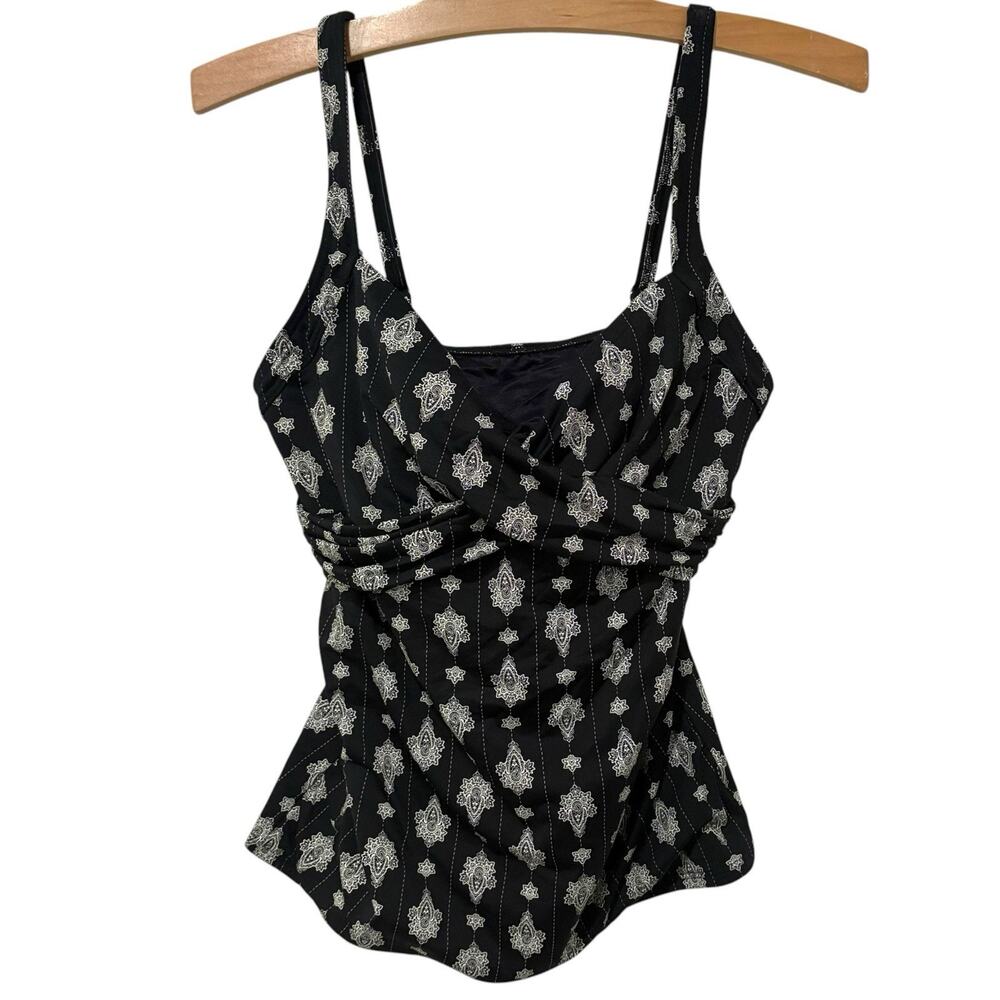 Lands' End | Tankini Swim Suit Top Black White Underwire Bra- Size 8